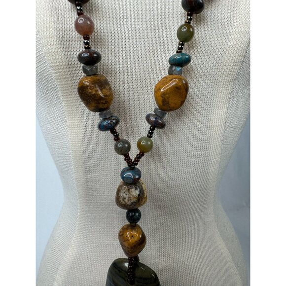 Handcrafted Beaded Necklace With Tigers Iron Pendant & Healing Stones 13" Long - Picture 11 of 16